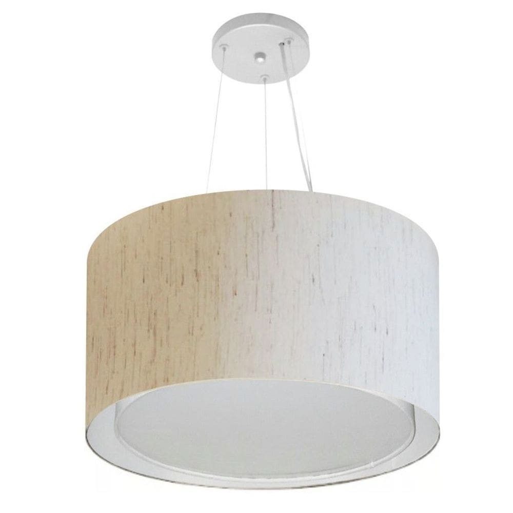 Lustre Pendente Cilíndrico Duplo Md-4299 Cúpula em Tecido 45x30cm Linho Bege - Bivolt