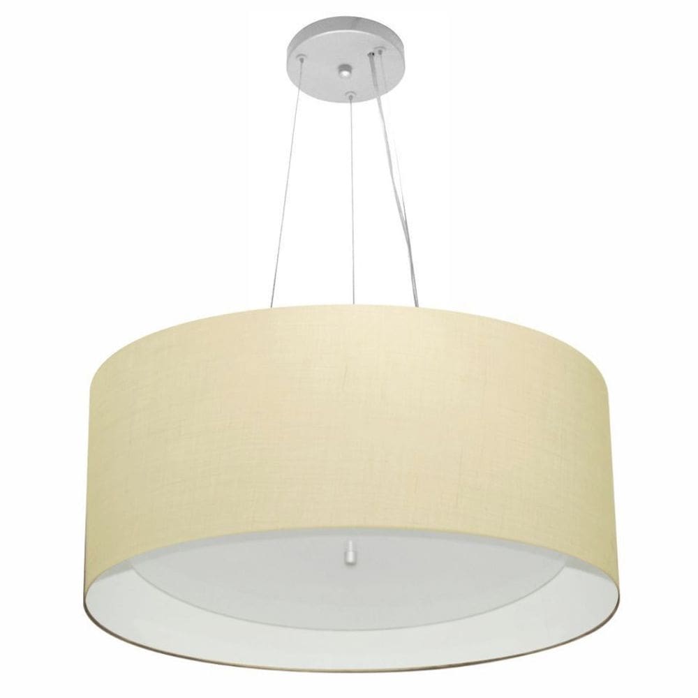 Lustre Pendente Cilíndrico Md-4145 Cúpula Forrada em Tecido 50x25cm Algodão Crú / Branco - Bivolt
