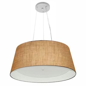 Lustre Pendente Cone Md-4015 Cúpula Forrada em Tecido 25/60x50cm Palha / Branco - Bivolt