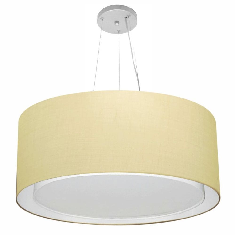 Lustre Pendente Cilíndrico Duplo Md-4302 Cúpula em Tecido 60x30cm Algodão Crú - Bivolt