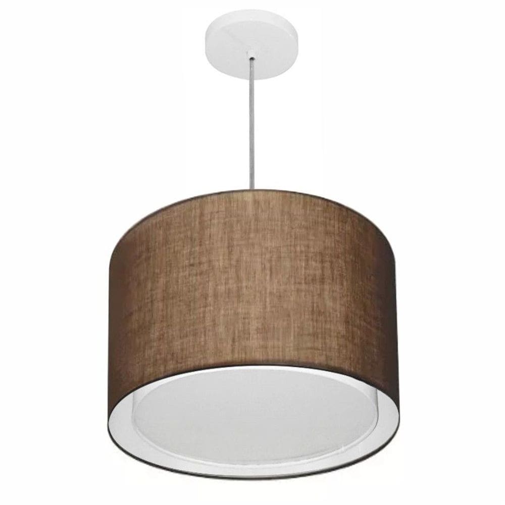 Lustre Pendente Cilíndrico Duplo Md-4292 Cúpula em Tecido 40x30cm Café - Bivolt