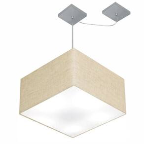 Lustre Pendente Quad C/ Desvio Md-4270 Cúpula em Tecido 30/35x35cm Rustico Bege - Bivolt