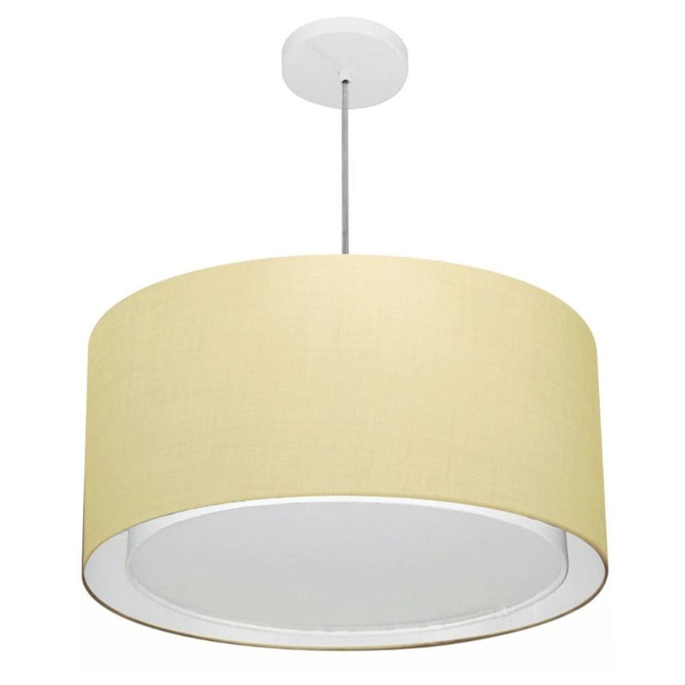 Lustre Pendente Cilíndrico Duplo Md-4288 Cúpula em Tecido 50x30cm Algodão Crú - Bivolt