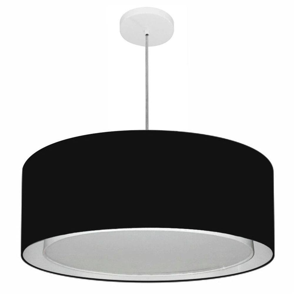 Lustre Pendente Cilíndrico Duplo Md-4297 Cúpula em Tecido 60x25cm Preto - Bivolt