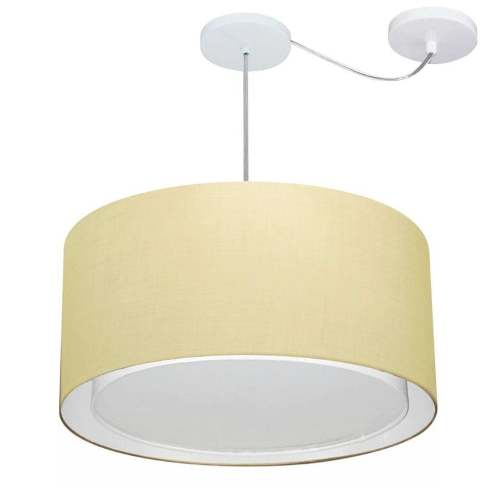 Lustre Pendente Cilíndrico Com Desvio Md-4315 Cúpula em Tecido 50x30cm Algodão Crú - Bivolt