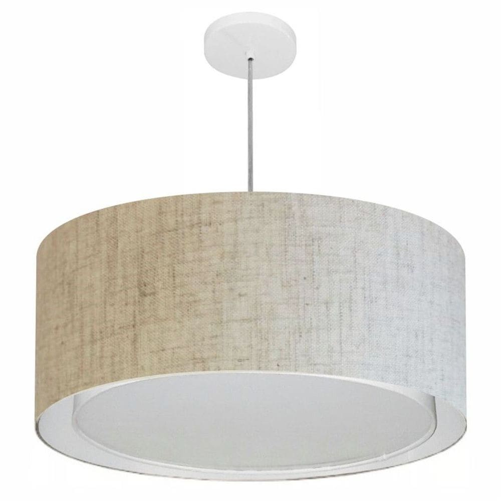 Lustre Pendente Cilíndrico Duplo Md-4298 Cúpula em Tecido 60x30cm Rustico Bege - Bivolt