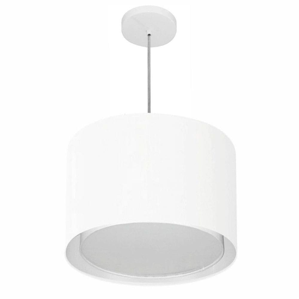 Lustre Pendente Cilíndrico Duplo Md-4292 Cúpula em Tecido 40x30cm Branco - Bivolt