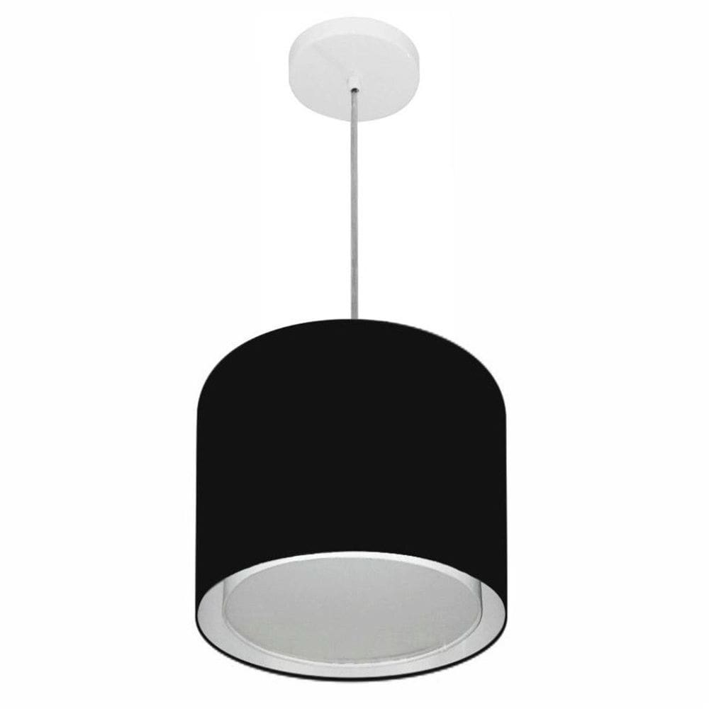 Lustre Pendente Cilíndrico Duplo Md-4284 Cúpula em Tecido 30x30cm Preto - Bivolt