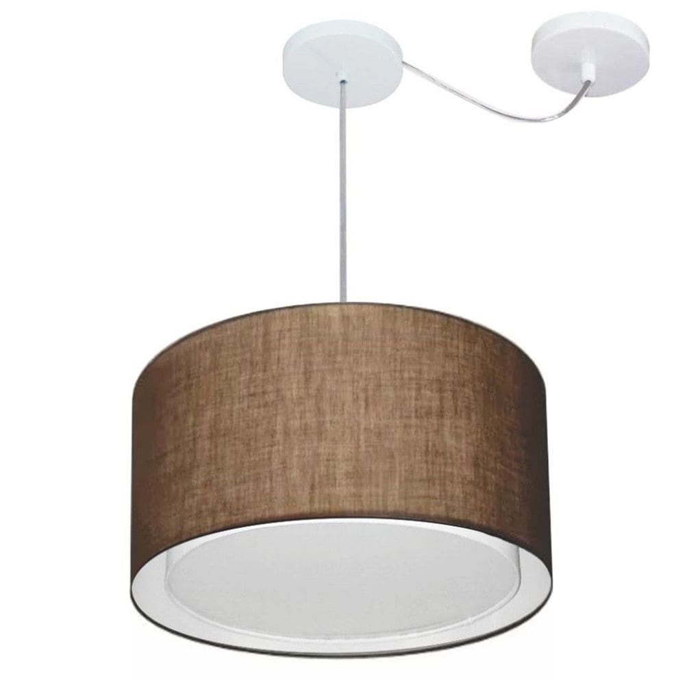 Lustre Pendente Cilíndrico Com Desvio Md-4310 Cúpula em Tecido 40x25cm Café - Bivolt