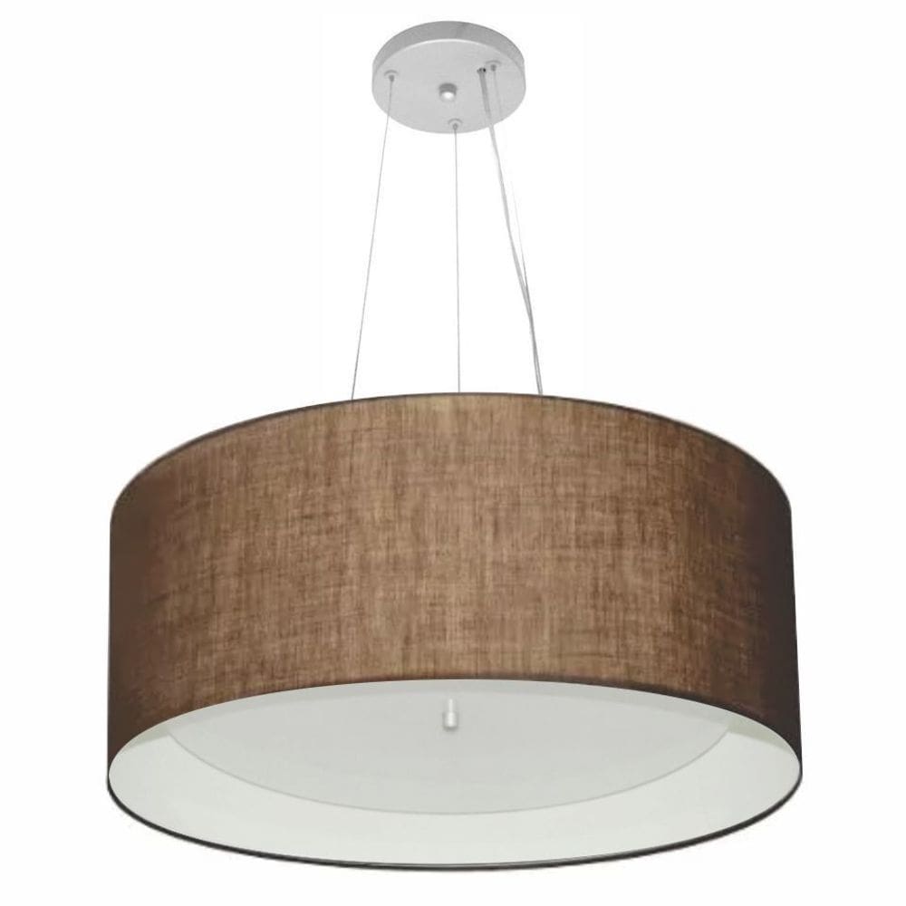 Lustre Pendente Cilíndrico Md-4145 Cúpula Forrada em Tecido 50x25cm Café / Branco - Bivolt
