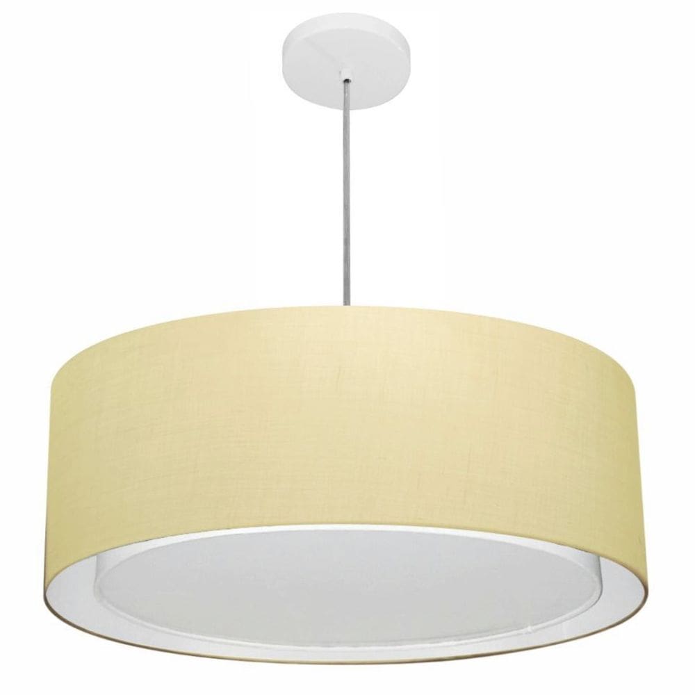Lustre Pendente Cilíndrico Duplo Md-4297 Cúpula em Tecido 60x25cm Algodão Crú - Bivolt