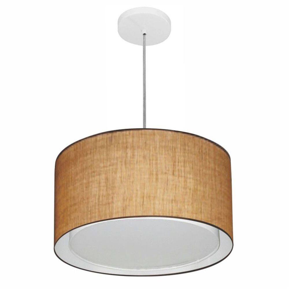 Lustre Pendente Cilíndrico Duplo Md-4290 Cúpula em Tecido 40x25cm Palha - Bivolt