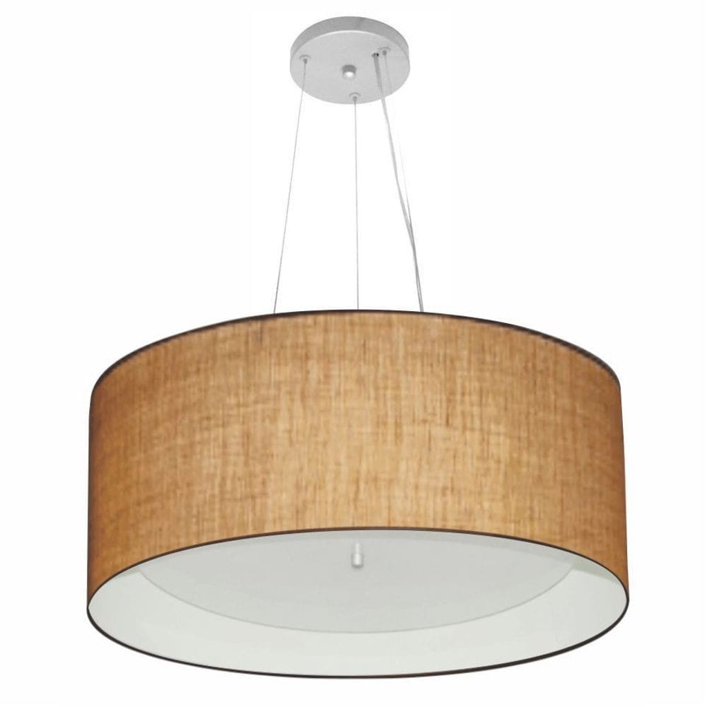 Lustre Pendente Cilíndrico Md-4145 Cúpula Forrada em Tecido 50x25cm Palha / Branco - Bivolt