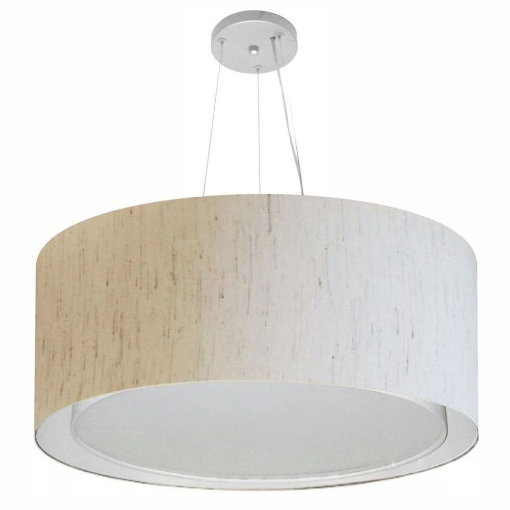 Lustre Pendente Cilíndrico Duplo Md-4303 Cúpula em Tecido 70x30cm Linho Bege - Bivolt