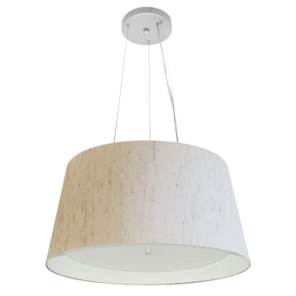 Lustre Pendente Cone Md-4144 Cúpula Forrada em Tecido 25x50x40cm Linho Bege / Branco - Bivolt