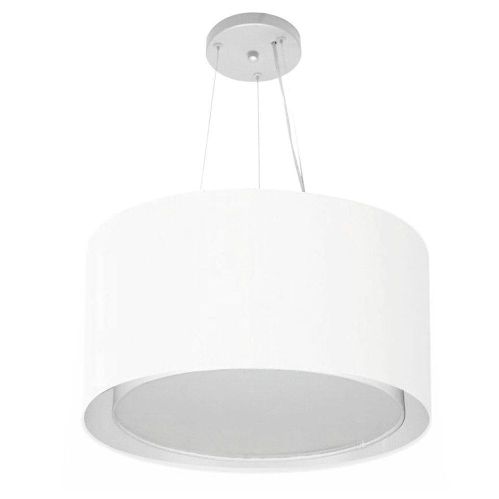 Lustre Pendente Cilíndrico Duplo Md-4299 Cúpula em Tecido 45x30cm Branco - Bivolt