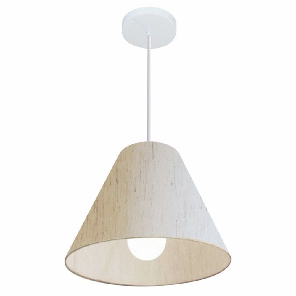 Lustre Pendente Cone Md-4028 Cúpula em Tecido 25/30x12cm Linho Bege - Bivolt