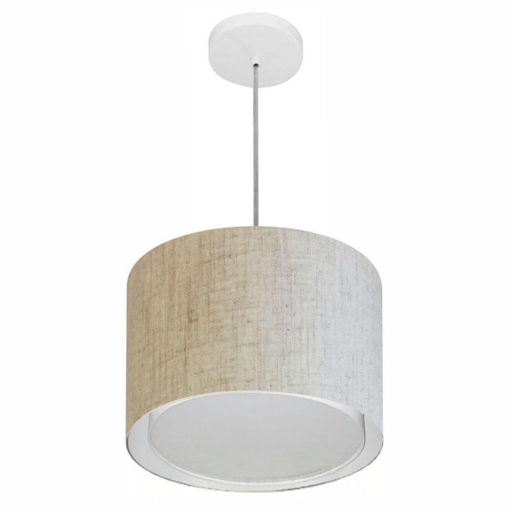 Lustre Pendente Cilíndrico Duplo Md-4285 Cúpula em Tecido 35x30cm Rustico Bege - Bivolt