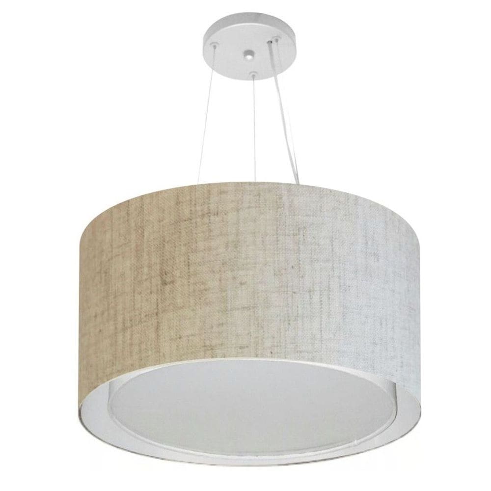 Lustre Pendente Cilíndrico Duplo Md-4299 Cúpula em Tecido 45x30cm Rustico Bege - Bivolt