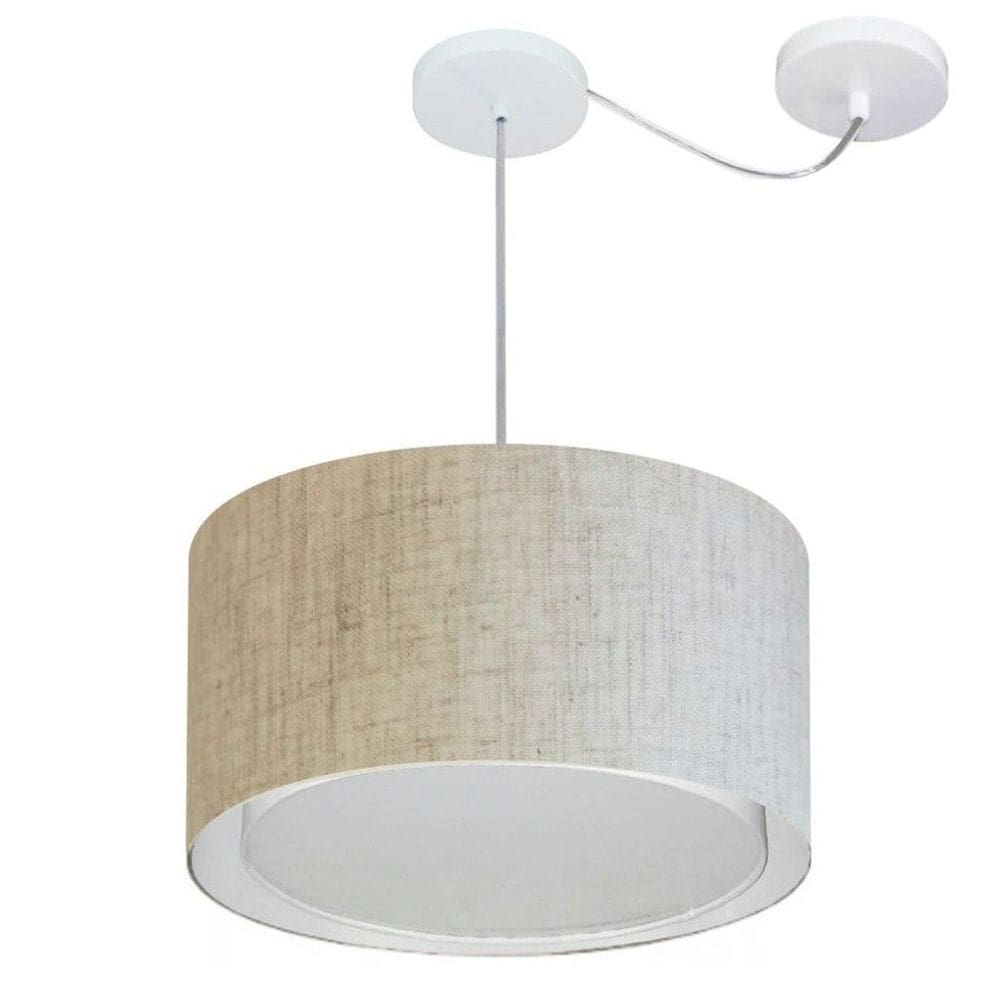 Lustre Pendente Cilíndrico Com Desvio Md-4305 Cúpula em Tecido 40x25cm Rustico Bege - Bivolt
