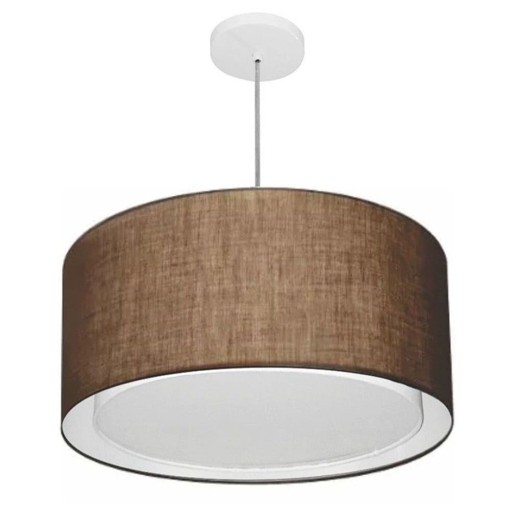 Lustre Pendente Cilíndrico Duplo Md-4295 Cúpula em Tecido 50x30cm Café - Bivolt