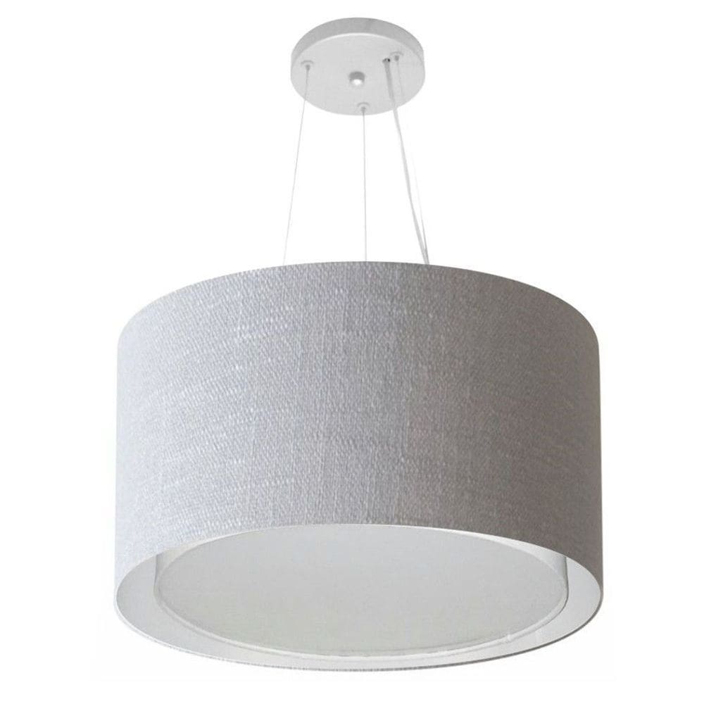 Lustre Pendente Cilíndrico Duplo Md-4299 Cúpula em Tecido 45x30cm Rustico Cinza - Bivolt