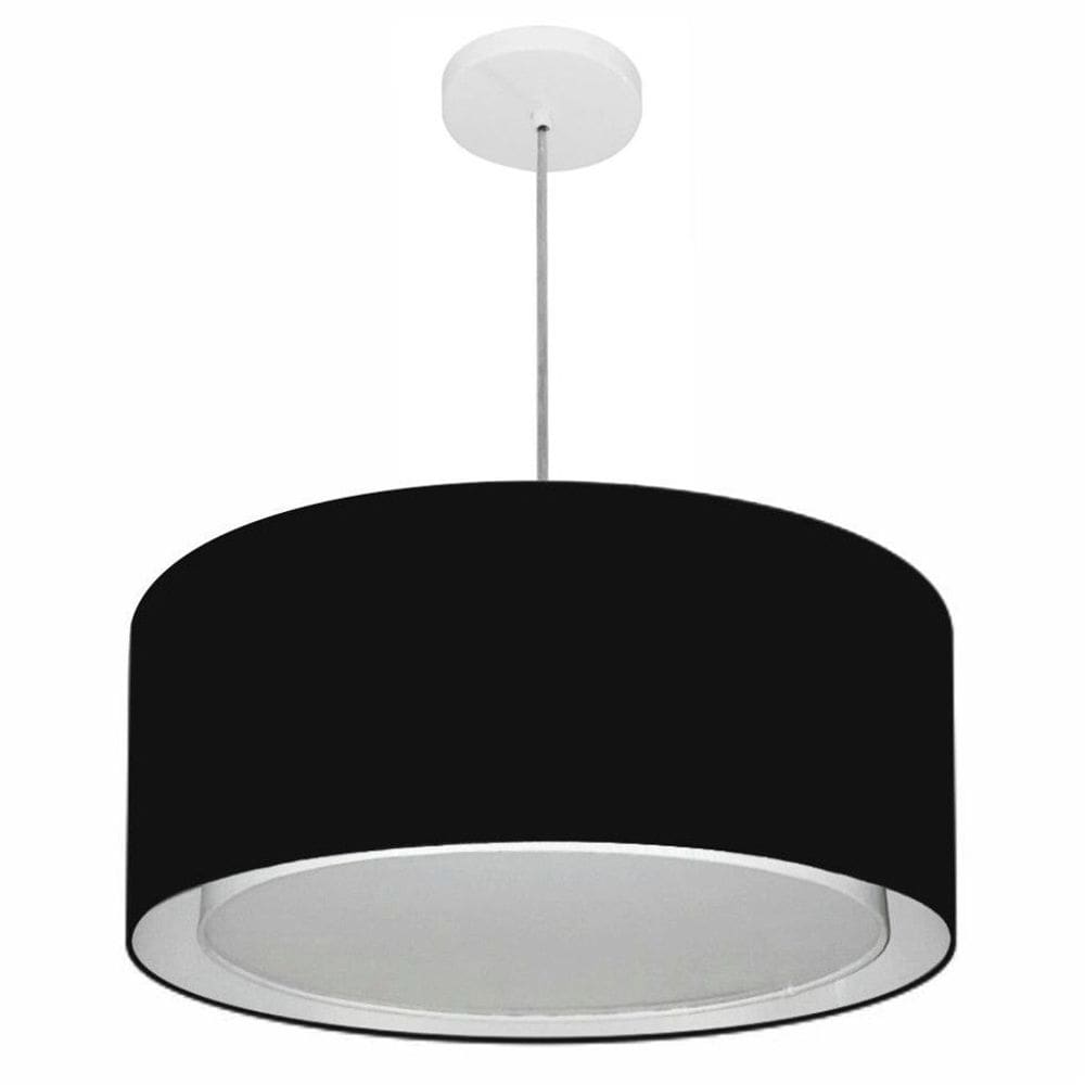 Lustre Pendente Cilíndrico Duplo Md-4294 Cúpula em Tecido 50x25cm Preto - Bivolt