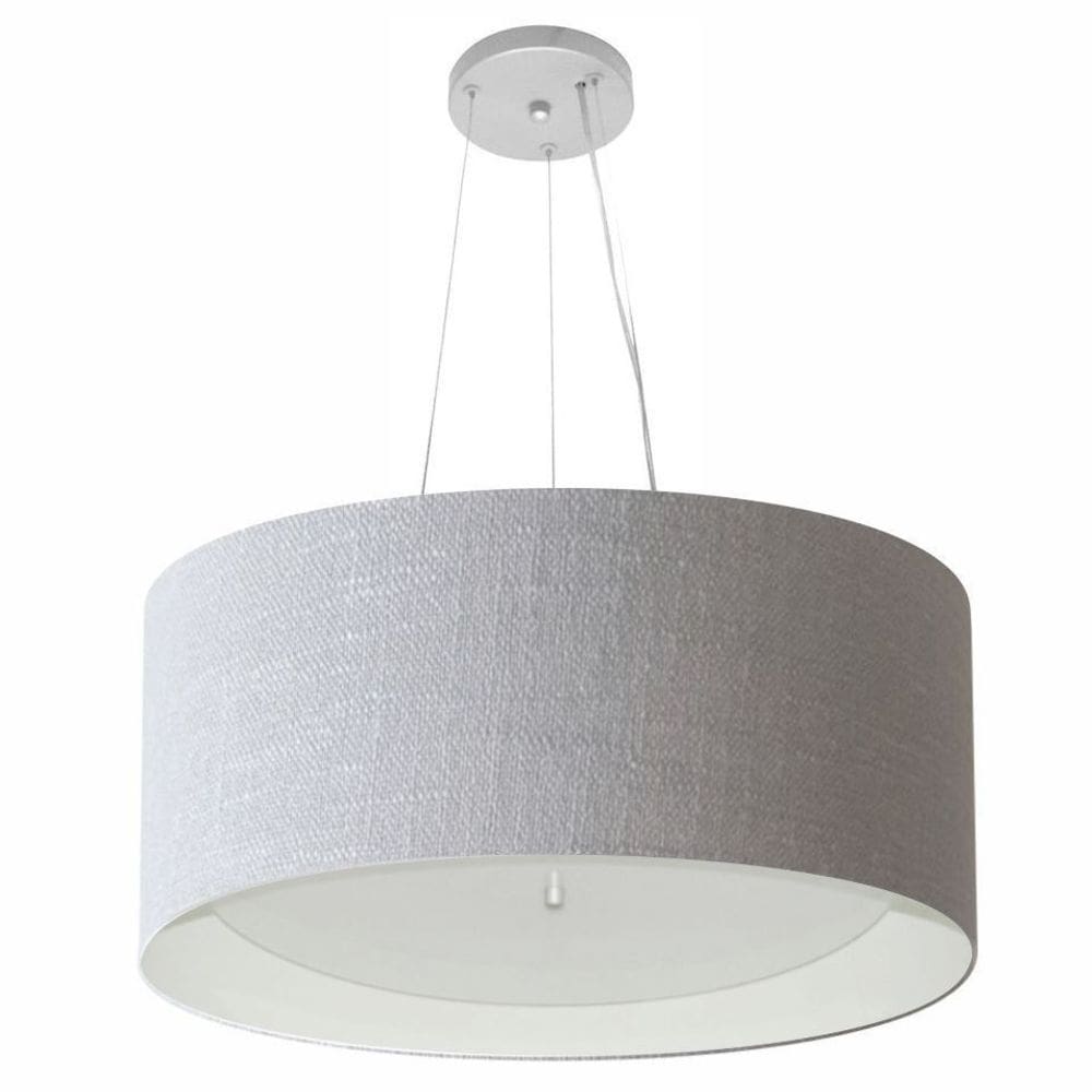 Lustre Pendente Cilíndrico Md-4145 Cúpula Forrada em Tecido 50x25cm Rustico Cinza / Branco - Bivolt