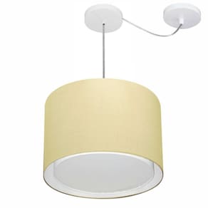 Lustre Pendente Cilíndrico Com Desvio Md-4312 Cúpula em Tecido 40x30cm Algodão Crú - Bivolt