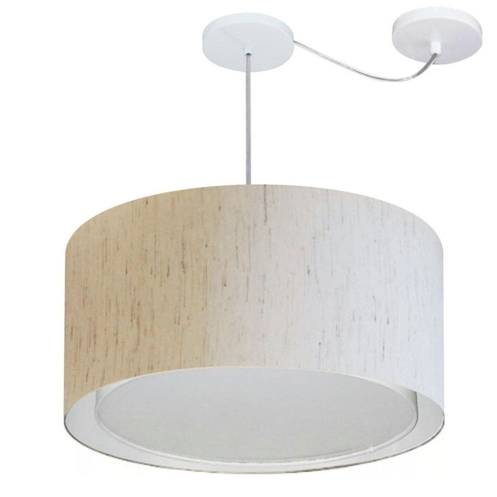 Lustre Pendente Cilíndrico Com Desvio Md-4308 Cúpula em Tecido 50x30cm Linho Bege - Bivolt