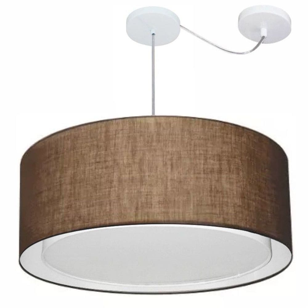 Lustre Pendente Cilíndrico Com Desvio Md-4318 Cúpula em Tecido 60x30cm Café - Bivolt