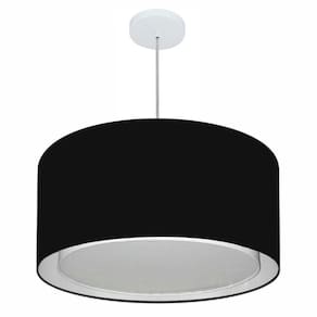 Lustre Pendente Cilíndrico Duplo Md-4289 Cúpula em Tecido 55x30cm Preto - Bivolt