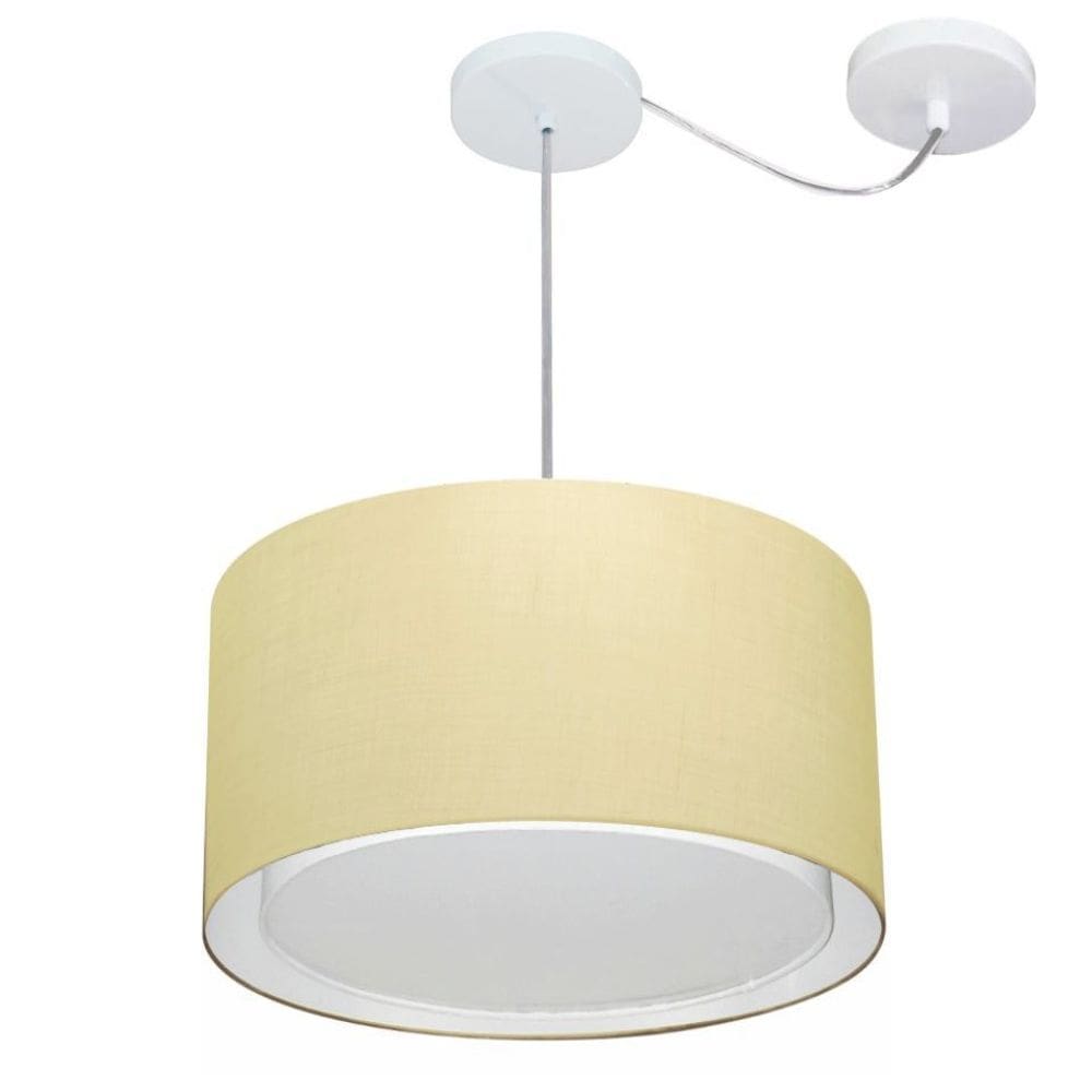 Lustre Pendente Cilíndrico Com Desvio Md-4310 Cúpula em Tecido 40x25cm Algodão Crú - Bivolt