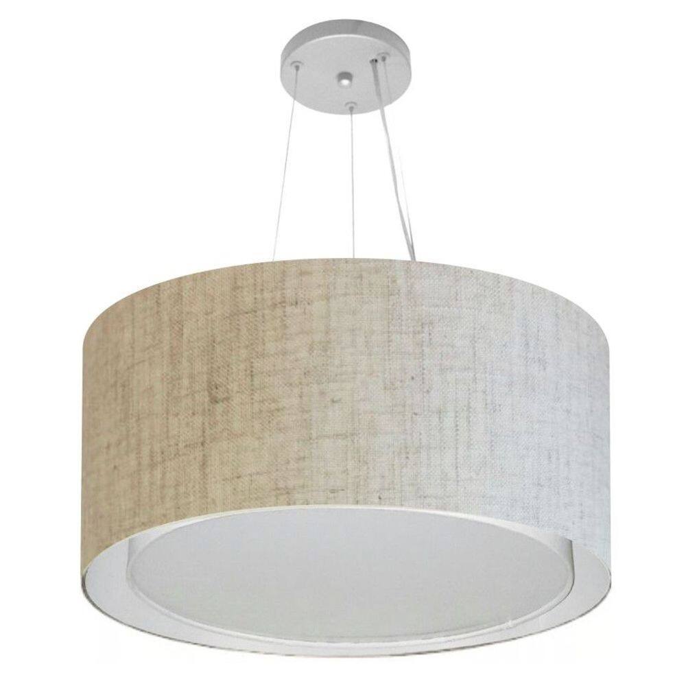Lustre Pendente Cilíndrico Duplo Md-4300 Cúpula em Tecido 50x30cm Rustico Bege - Bivolt