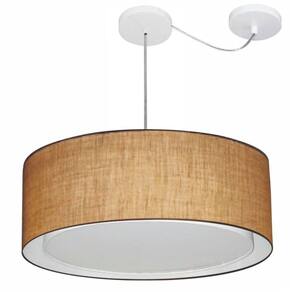 Lustre Pendente Cilíndrico Com Desvio Md-4317 Cúpula em Tecido 60x25cm Palha - Bivolt