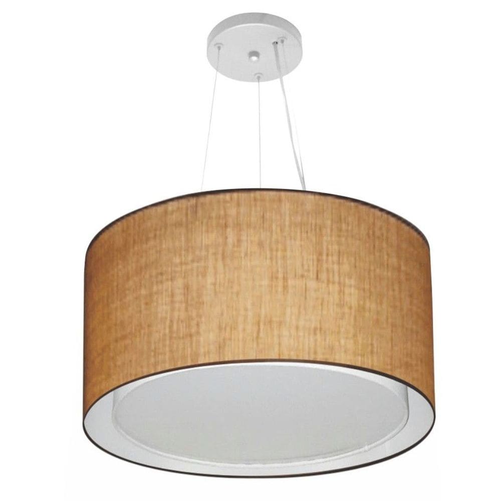 Lustre Pendente Cilíndrico Duplo Md-4299 Cúpula em Tecido 45x30cm Palha - Bivolt