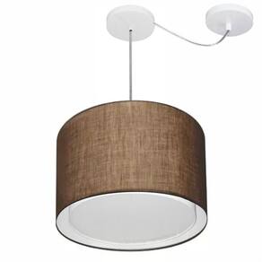 Lustre Pendente Cilíndrico Com Desvio Md-4312 Cúpula em Tecido 40x30cm Café - Bivolt