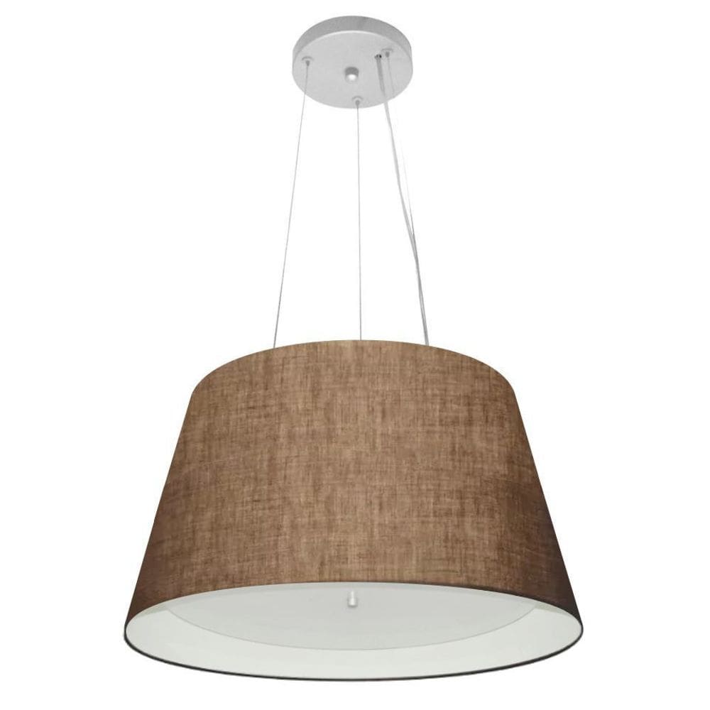 Lustre Pendente Cone Md-4119 Cúpula Forrada em Tecido 21/40x30cm Café / Branco - Bivolt