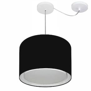 Lustre Pendente Cilíndrico Com Desvio Md-4312 Cúpula em Tecido 40x30cm Preto - Bivolt