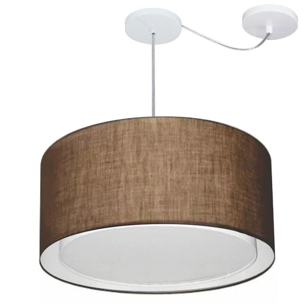 Lustre Pendente Cilíndrico Com Desvio Md-4315 Cúpula em Tecido 50x30cm Café - Bivolt