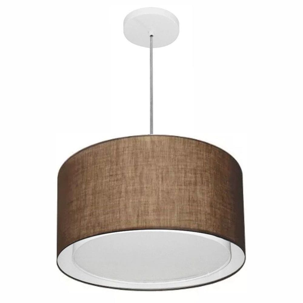 Lustre Pendente Cilíndrico Duplo Md-4290 Cúpula em Tecido 40x25cm Café - Bivolt