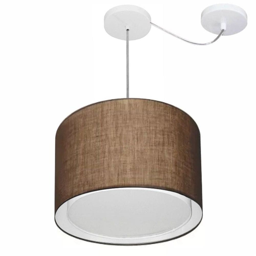 Lustre Pendente Cilíndrico Com Desvio Md-4306 Cúpula em Tecido 40x30cm Café - Bivolt