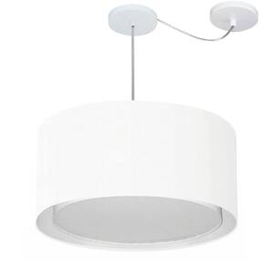Lustre Pendente Cilíndrico Com Desvio Md-4315 Cúpula em Tecido 50x30cm Branco - Bivolt