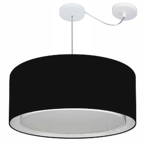 Lustre Pendente Cilíndrico Com Desvio Md-4311 Cúpula em Tecido 60x30cm Preto - Bivolt
