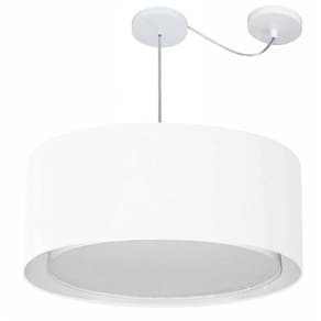 Lustre Pendente Cilíndrico Com Desvio Md-4311 Cúpula em Tecido 60x30cm Branco - Bivolt