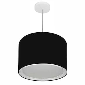 Lustre Pendente Cilíndrico Duplo Md-4286 Cúpula em Tecido 40x30cm Preto - Bivolt