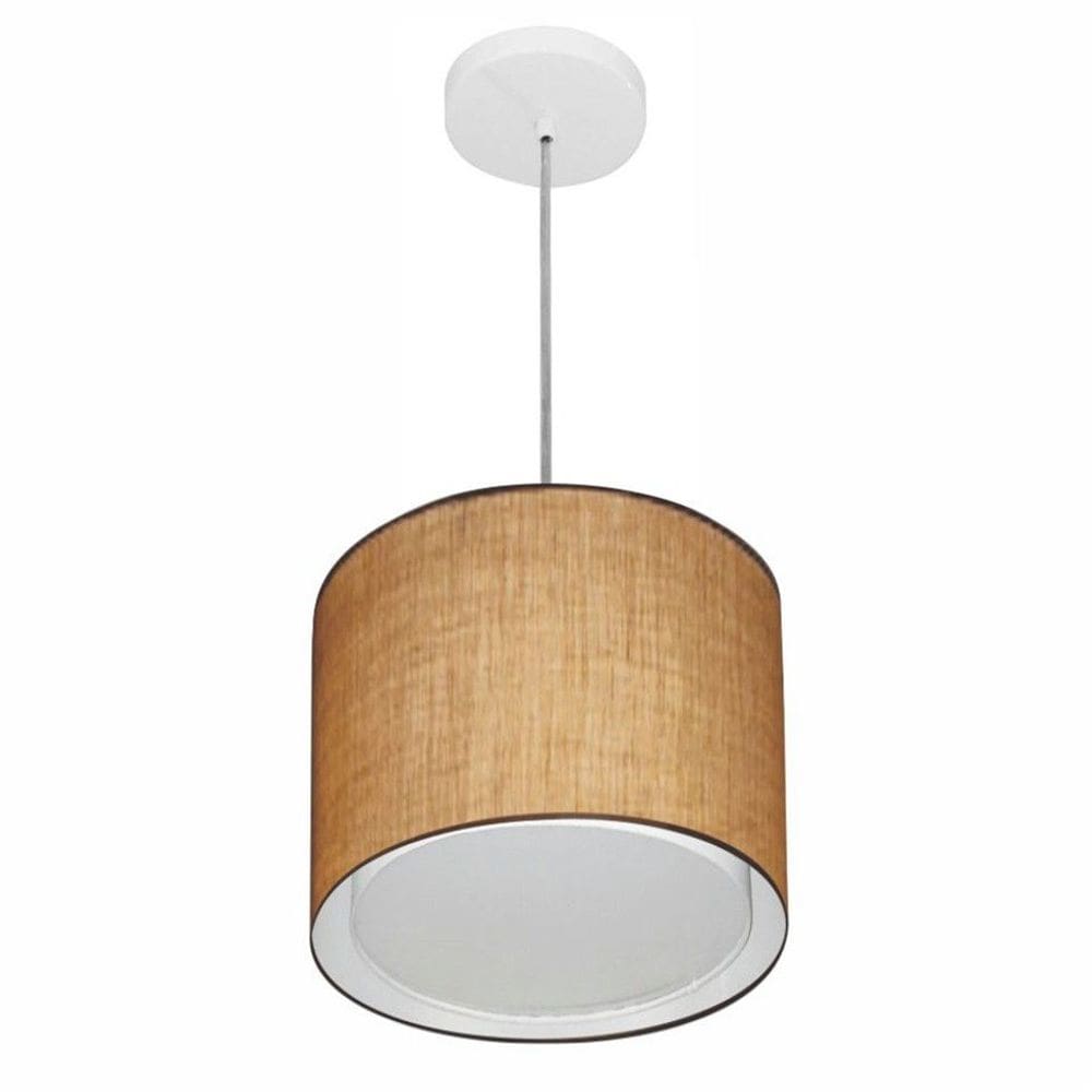 Lustre Pendente Cilíndrico Duplo Md-4284 Cúpula em Tecido 30x30cm Palha - Bivolt