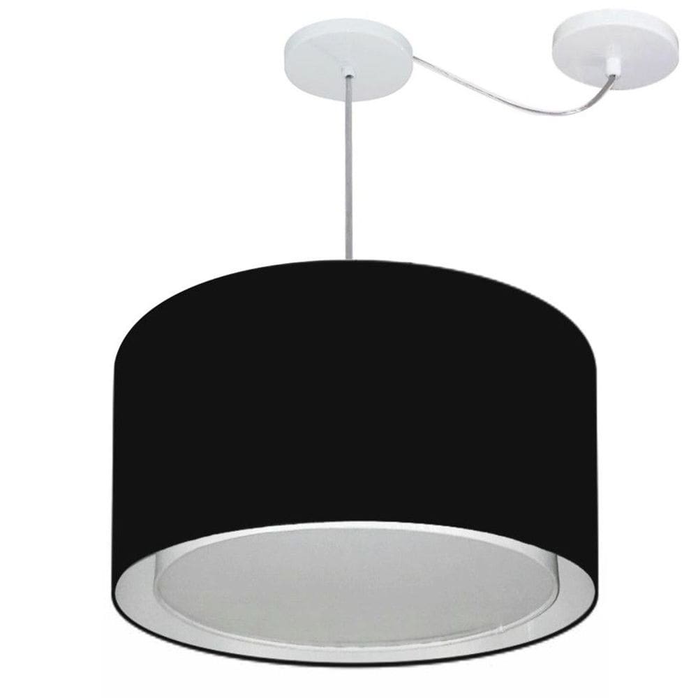 Lustre Pendente Cilíndrico Com Desvio Md-4313 Cúpula em Tecido 45x30cm Preto - Bivolt