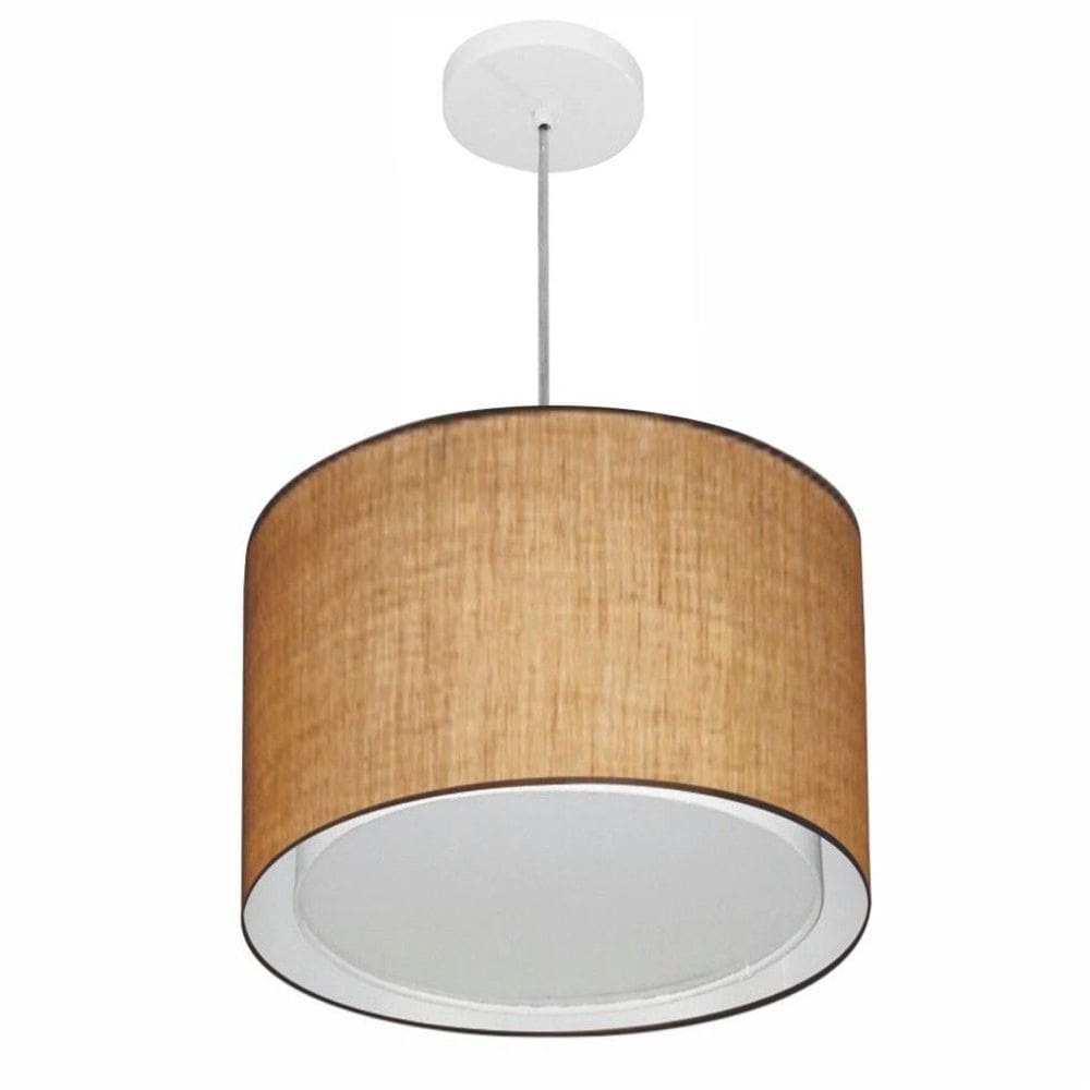 Lustre Pendente Cilíndrico Duplo Md-4286 Cúpula em Tecido 40x30cm Palha - Bivolt