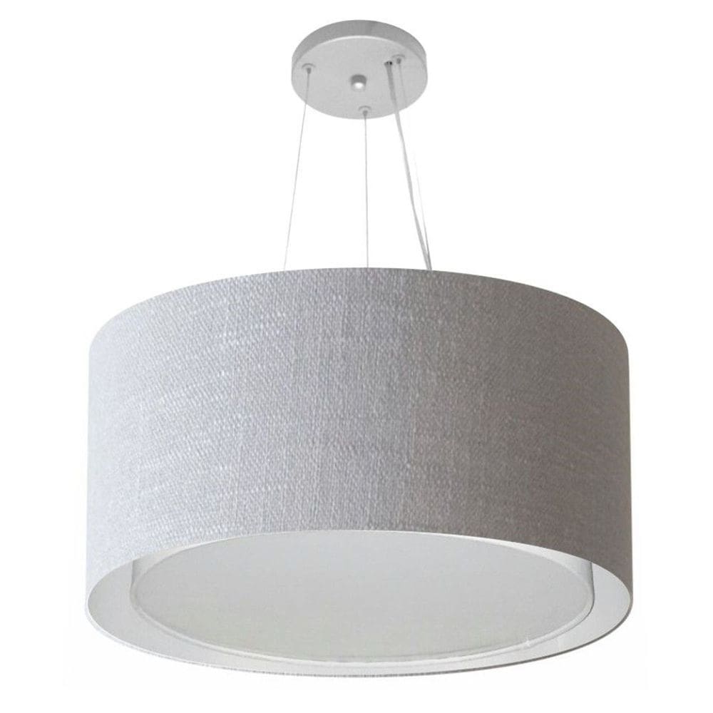 Lustre Pendente Cilíndrico Duplo Md-4300 Cúpula em Tecido 50x30cm Rustico Cinza - Bivolt